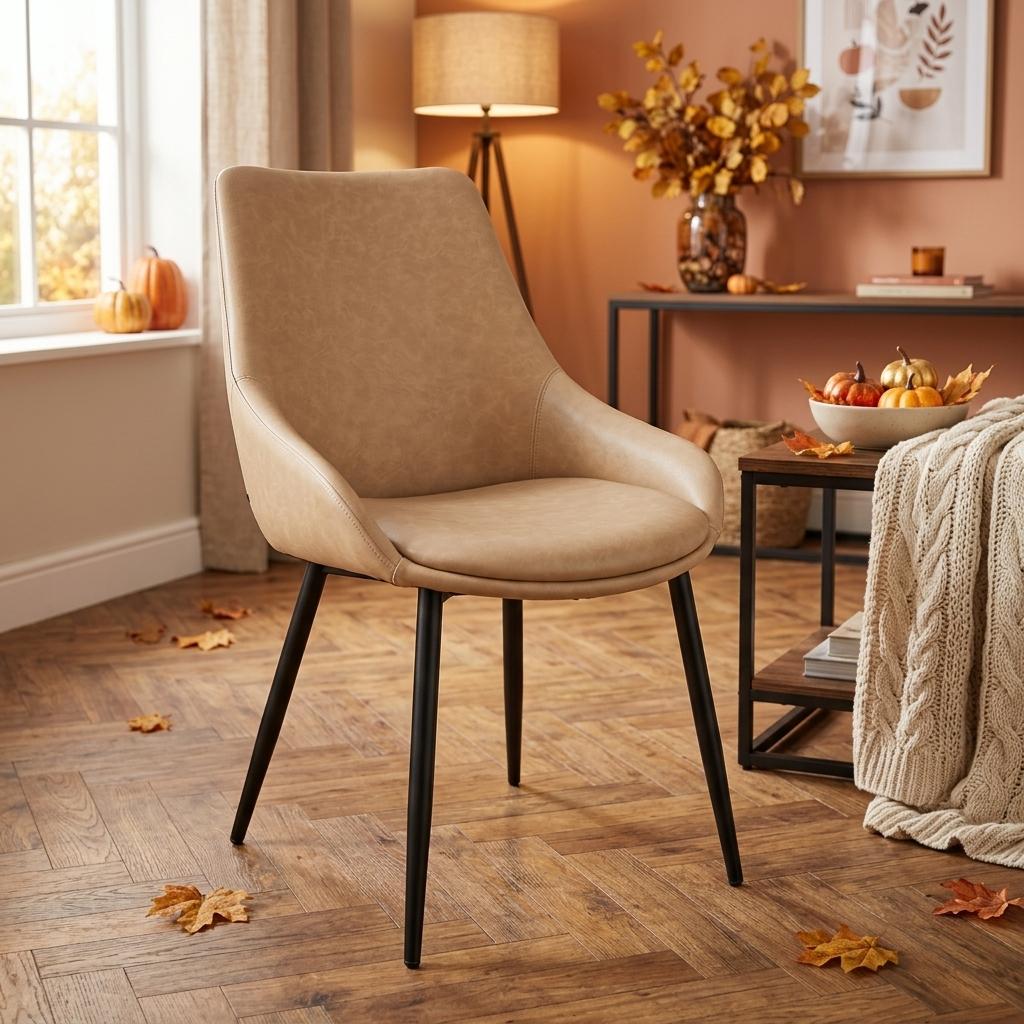 Modern Dining Chair, Leather Upholstery - ETTA MINK