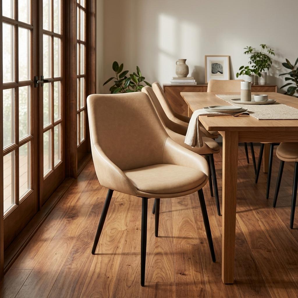 Modern Dining Chair, Leather Upholstery - ETTA MINK