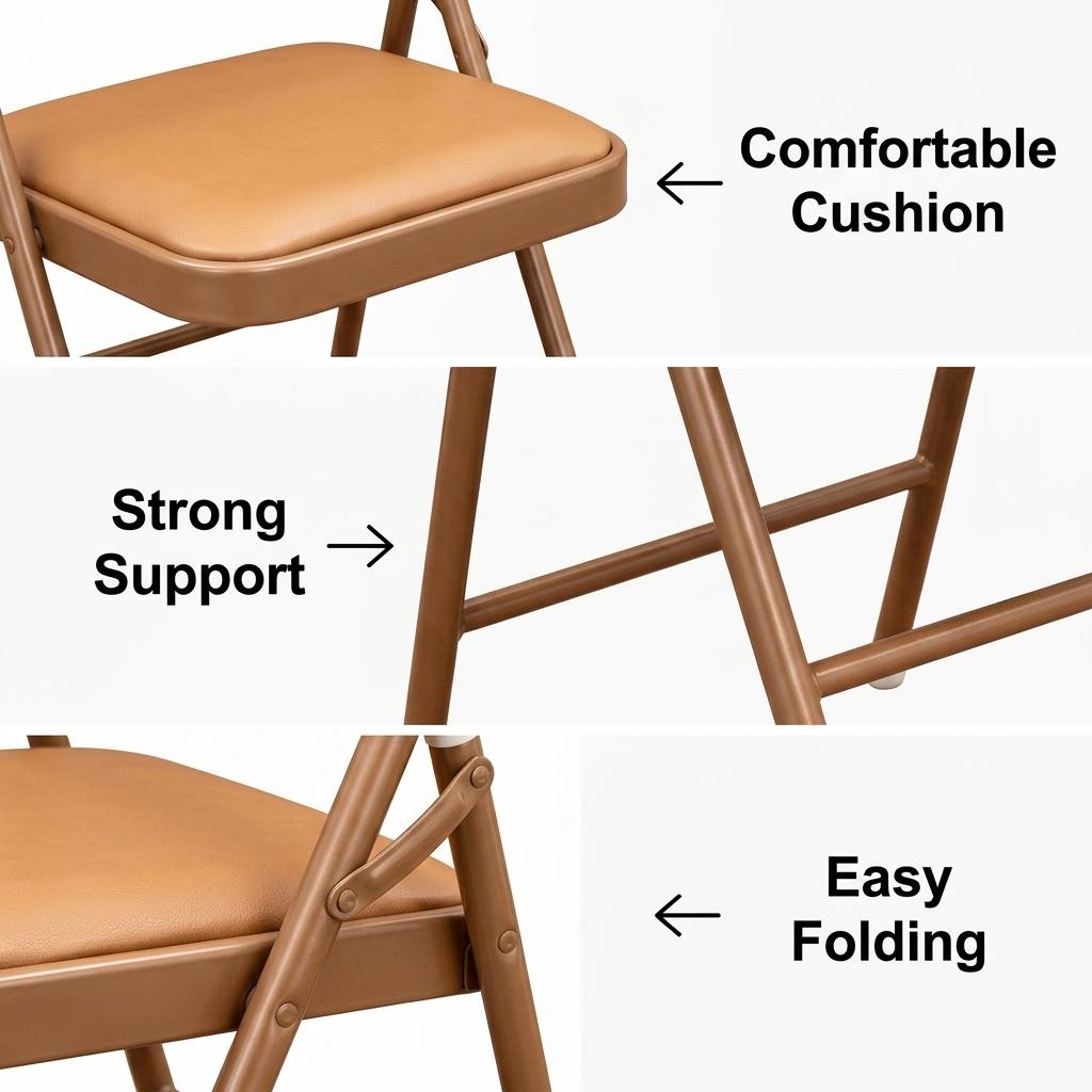 Modern Folding Steel Chair, PVC Upholstery - FAIR PVC TAFFY 6 PCS
