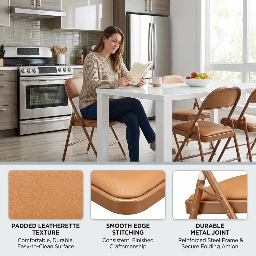 Modern Folding Steel Chair, PVC Upholstery - FAIR PVC TAFFY 6 PCS