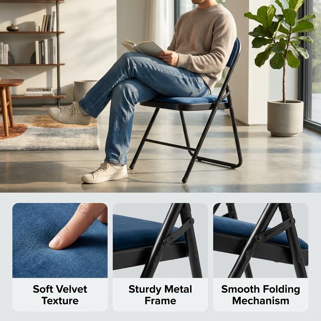 Modern Velvet Folding, Metal Tube Comfort - FAIR VELVET DARK BLUE A