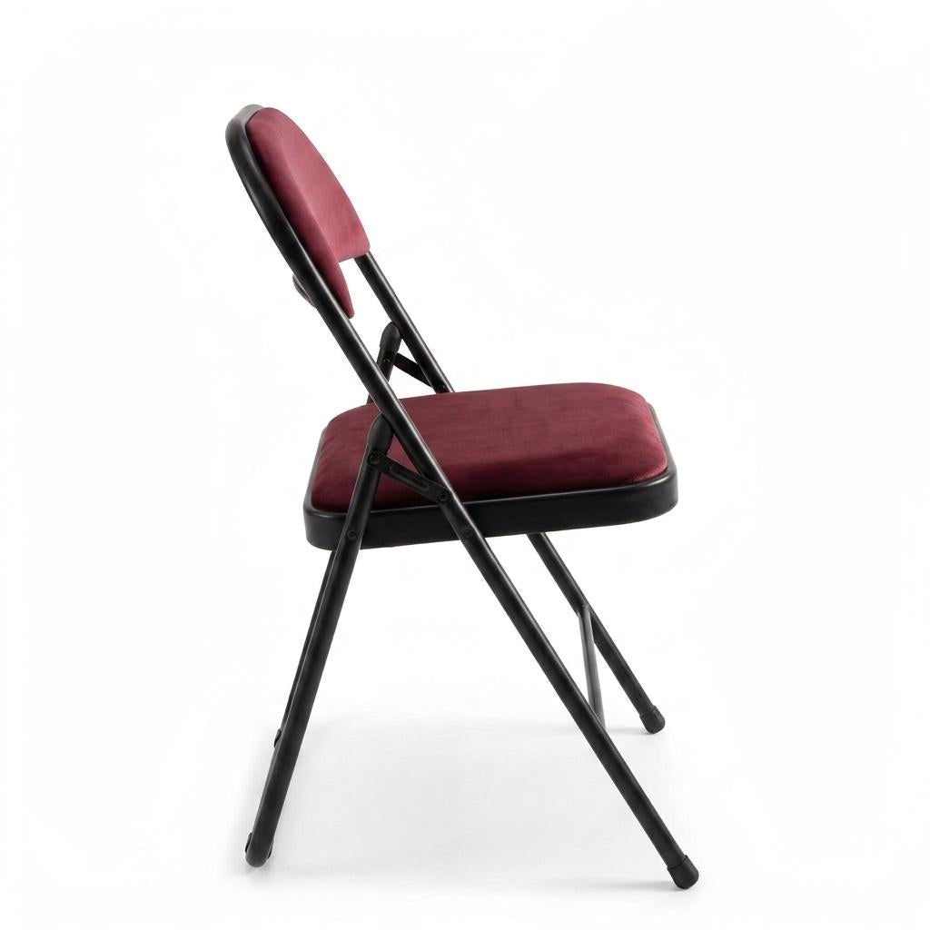 Modern Velvet Folding Chair, Metal Tube Frame - FAIR VELVET RED A