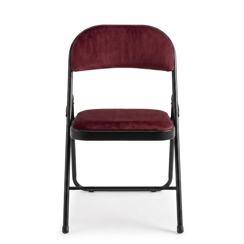 Modern Velvet Folding Chair, Metal Tube Frame - FAIR VELVET RED A