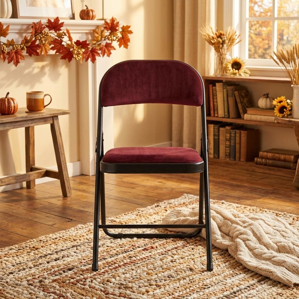 Modern Velvet Folding Chair, Metal Tube Frame - FAIR VELVET RED A
