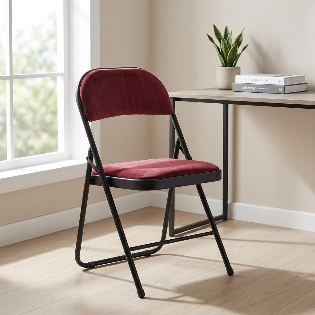 Modern Velvet Folding Chair, Metal Tube Frame - FAIR VELVET RED A