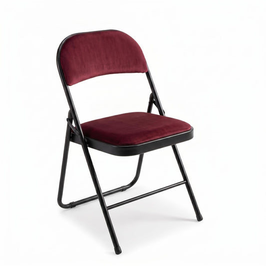 Modern Velvet Folding Chair, Metal Tube Frame - FAIR VELVET RED A