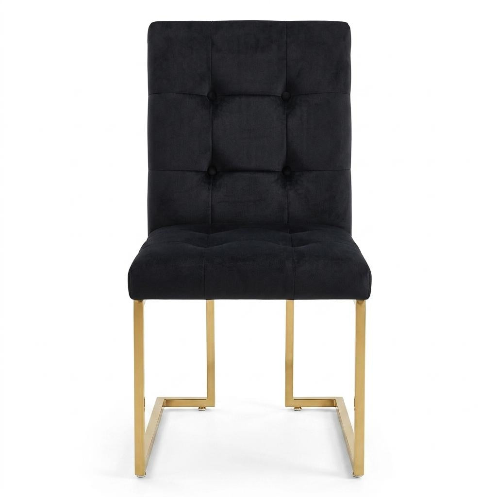 Modern Velvet Dining Chair, Gold Chrome Legs - FALLON BLACK