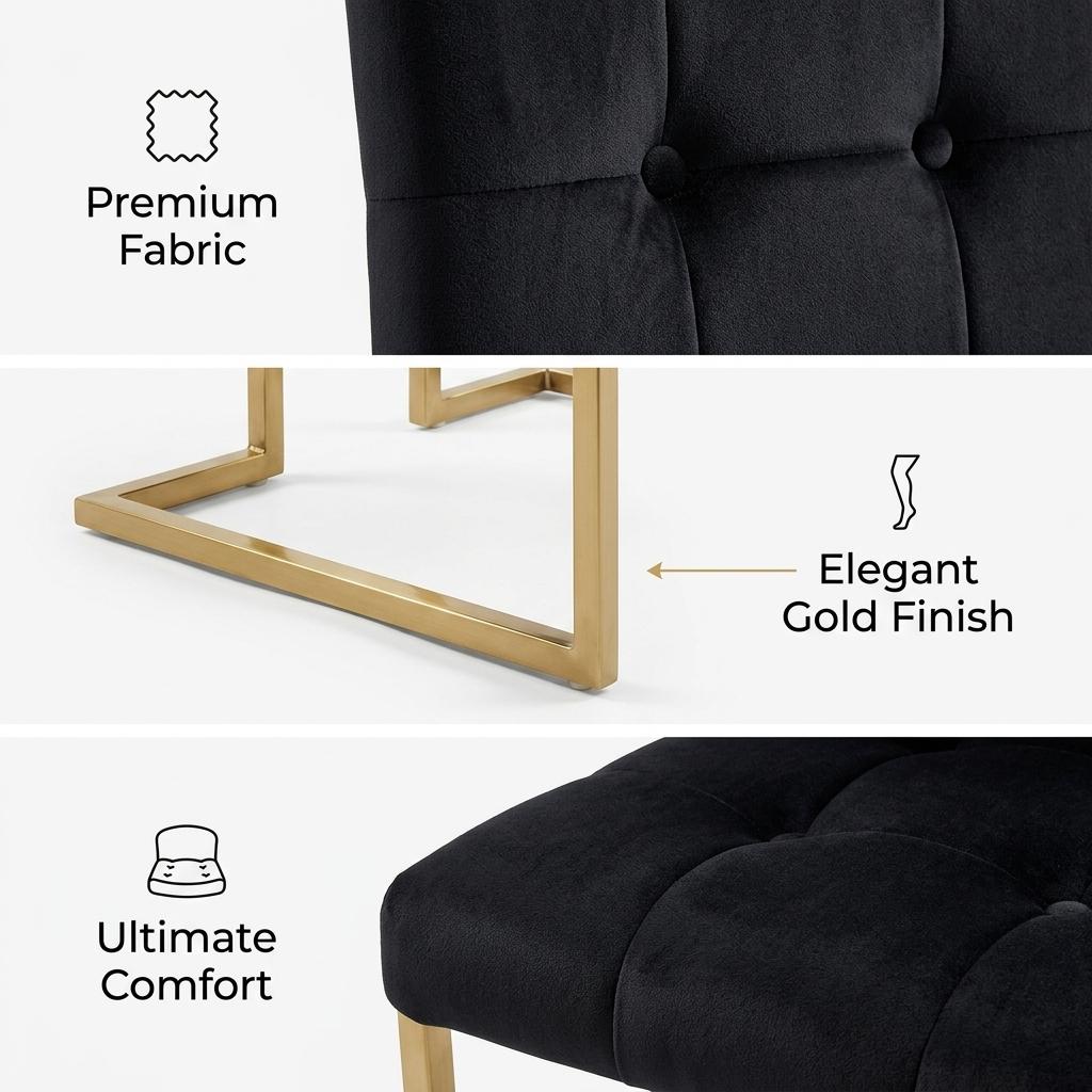 Modern Velvet Dining Chair, Gold Chrome Legs - FALLON BLACK