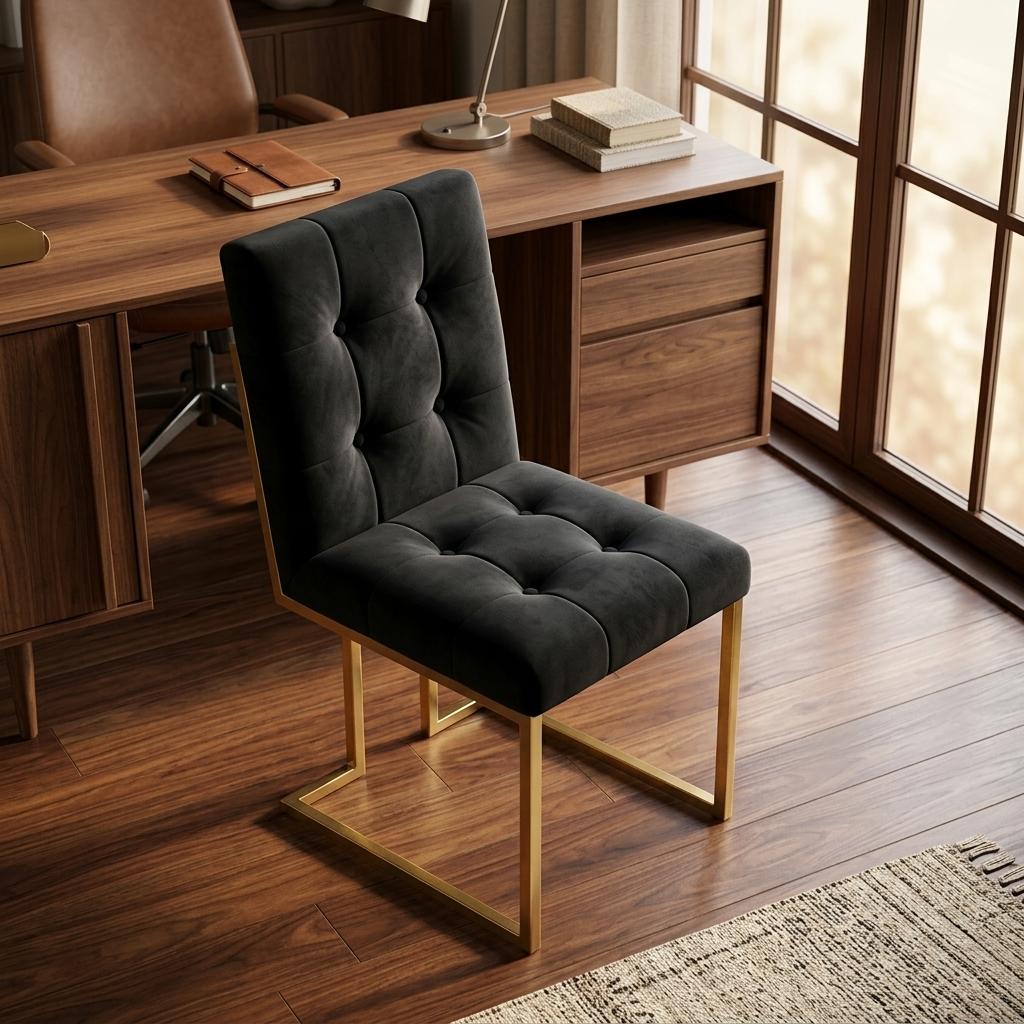 Modern Velvet Dining Chair, Gold Chrome Legs - FALLON BLACK