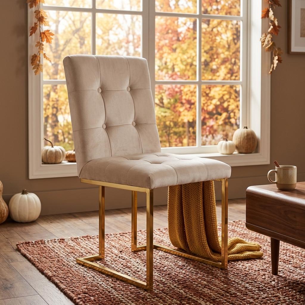 Modern Velvet Dining Chair, Gold Chrome Legs – FALLON CHAMPAGNE