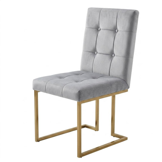 Modern Velvet Dining Chair, Gold Chrome Legs - FALLON GREY