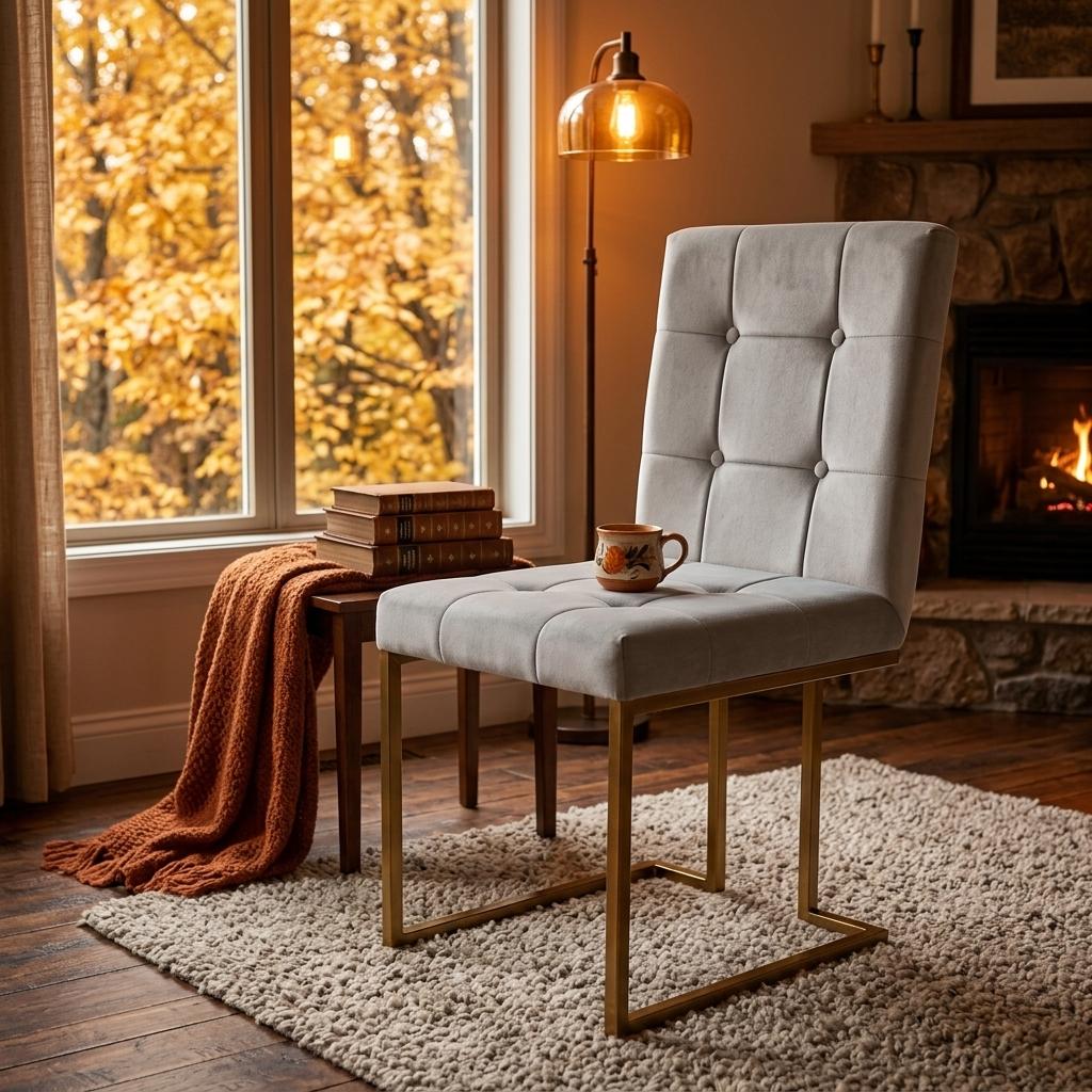 Modern Velvet Dining Chair, Gold Chrome Legs - FALLON GREY