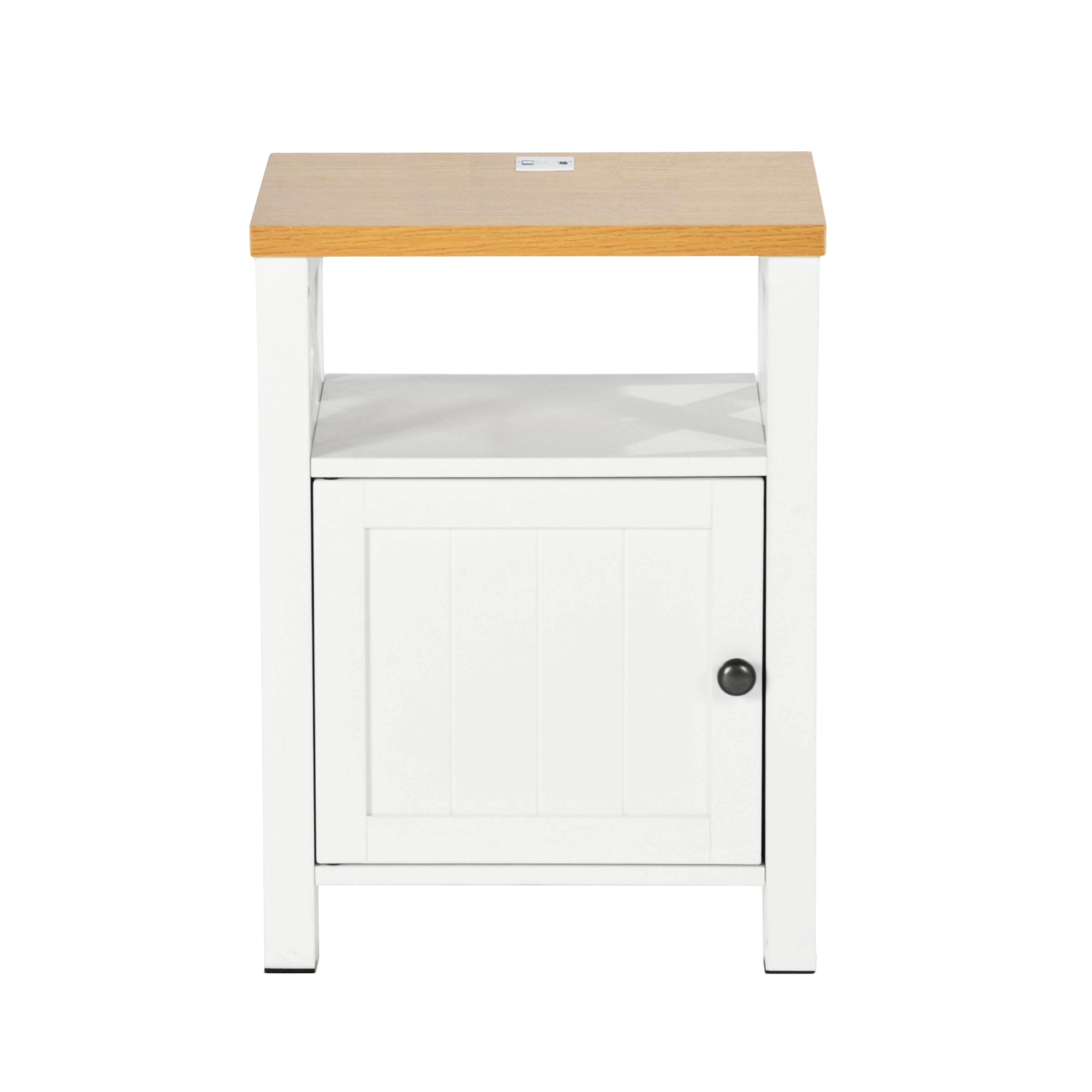Modern White MDF Nightstand, USB Charging - FARM NIGHT STAND A