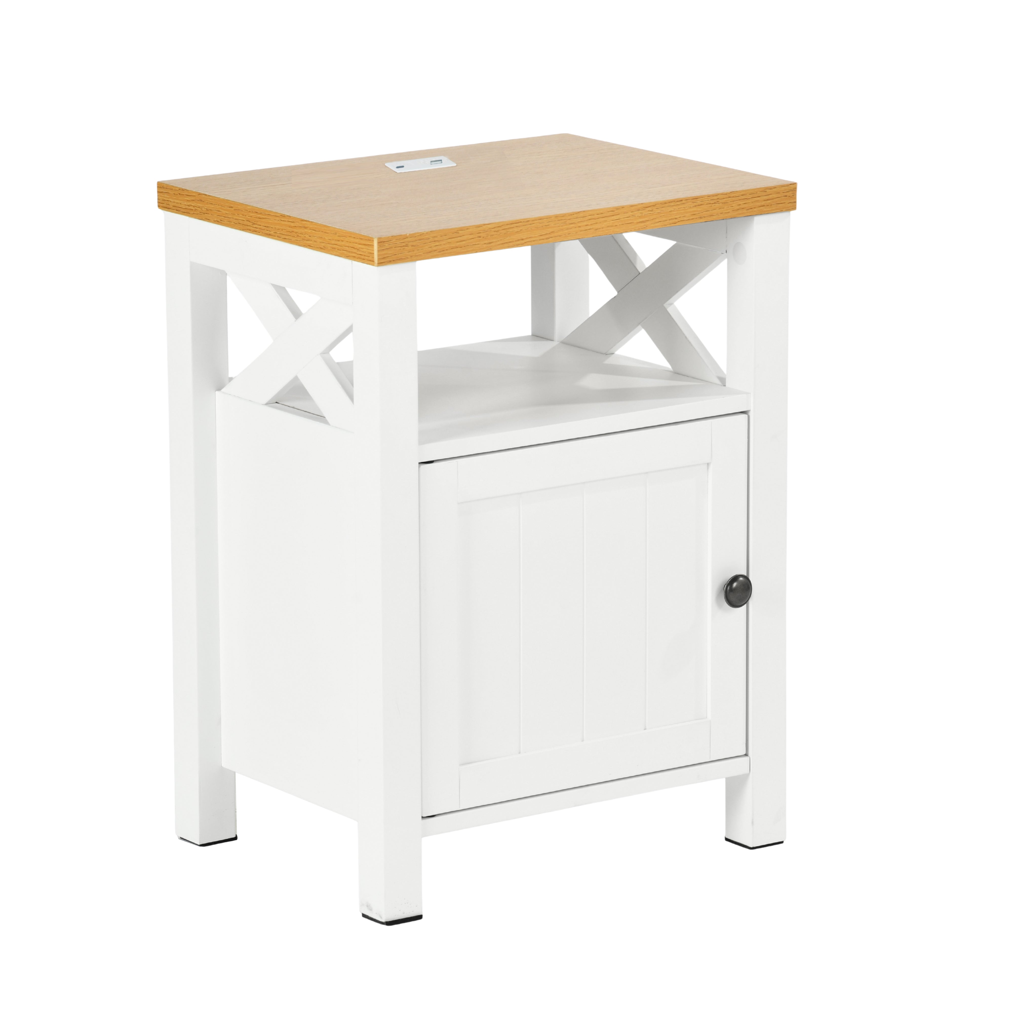 Modern White MDF Nightstand, USB Charging - FARM NIGHT STAND A