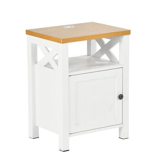 Modern White MDF Nightstand, USB Charging - FARM NIGHT STAND A