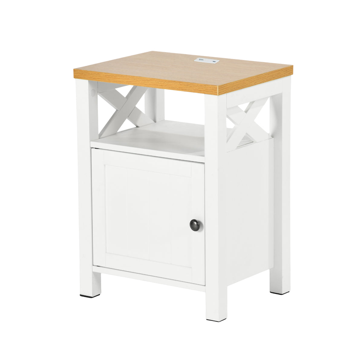 Modern White MDF Nightstand, USB Charging - FARM NIGHT STAND A