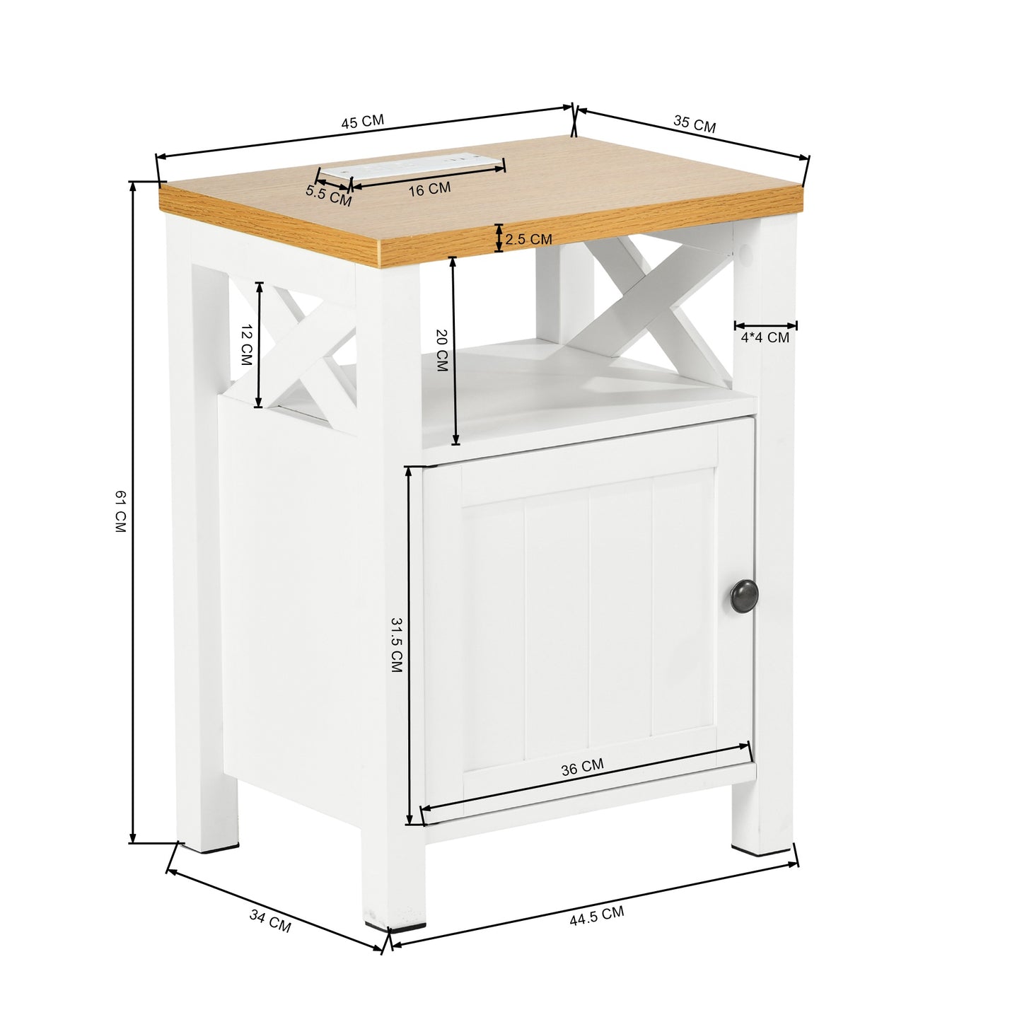 Modern White MDF Nightstand, USB Charging - FARM NIGHT STAND A