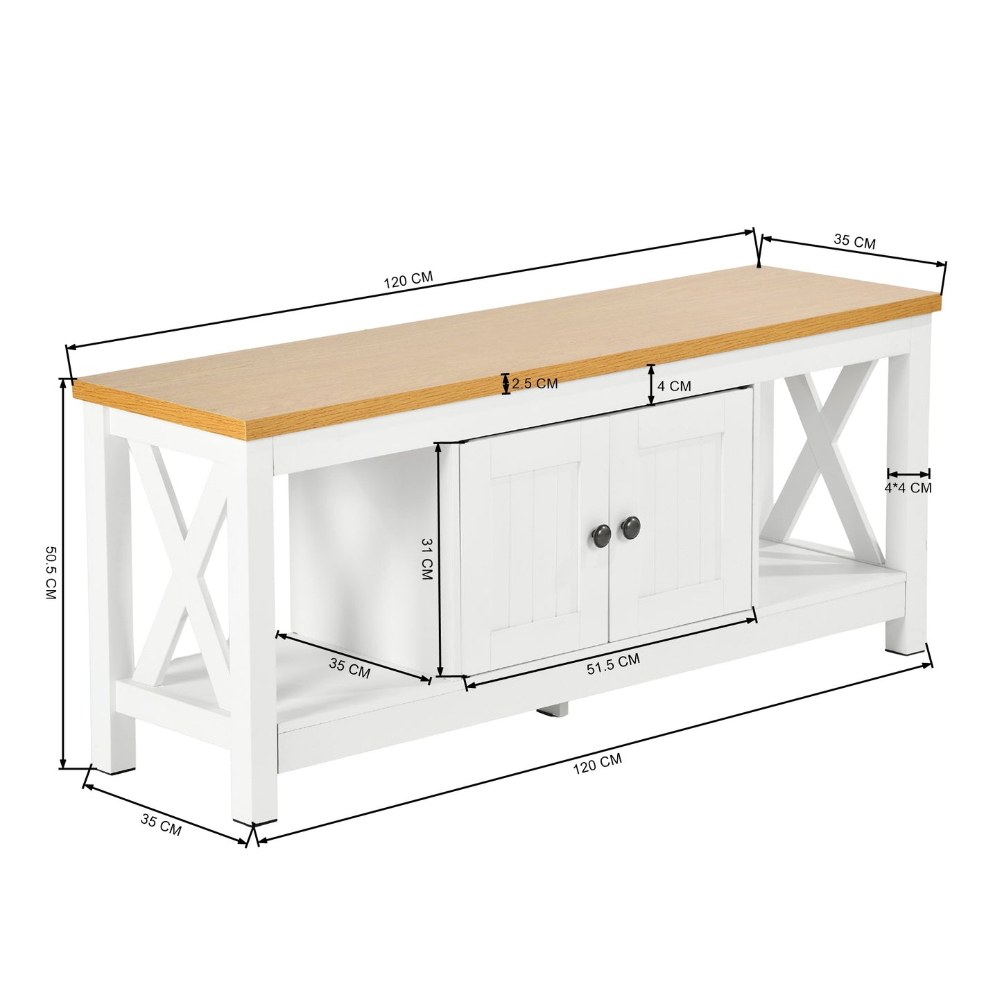 Modern White MDF TV Stand, Thickened Frame - FARM TV STAND A