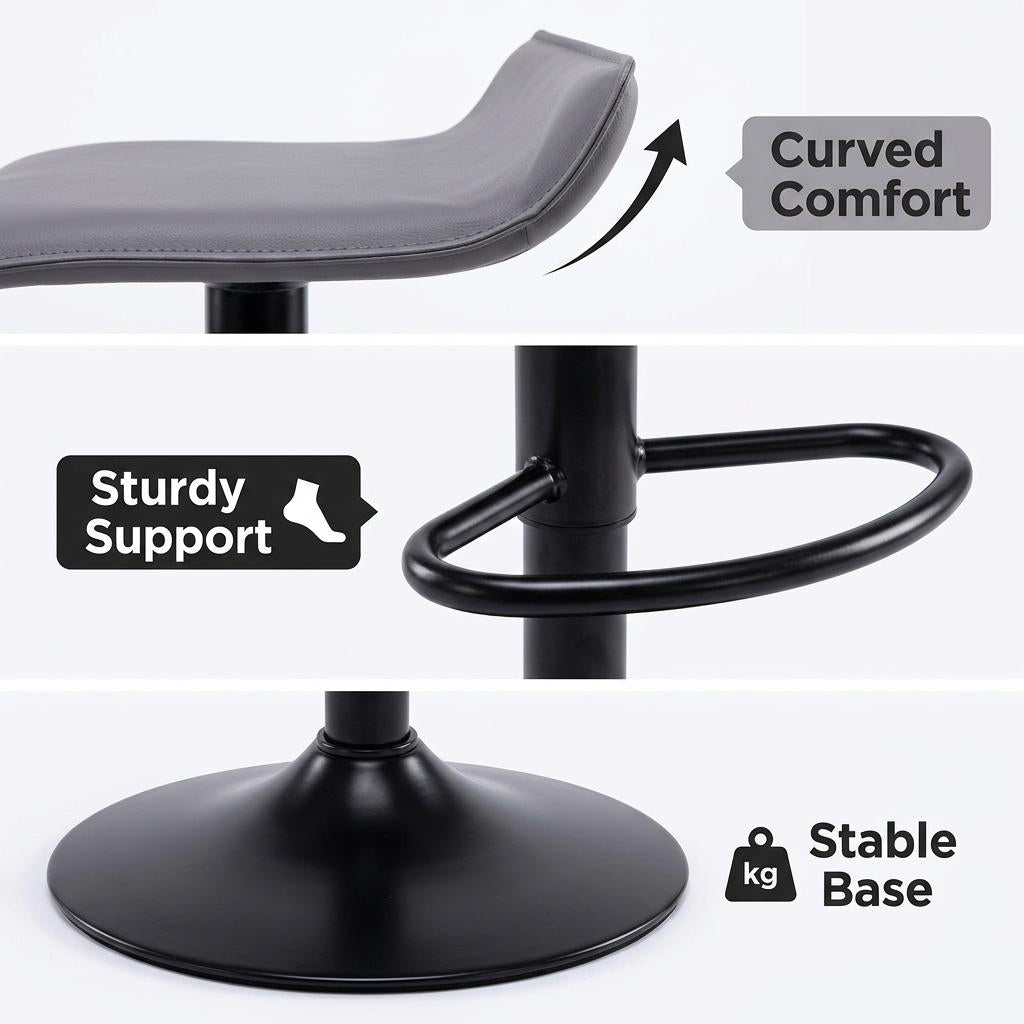 Modern Bar Stool, PVC Seat Adjustable - FLANAGAN BLACK A