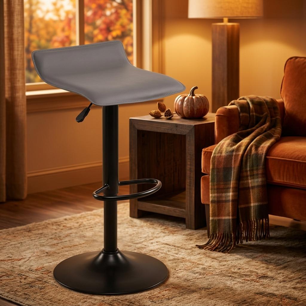 Modern Bar Stool, PVC Seat Adjustable - FLANAGAN BLACK A