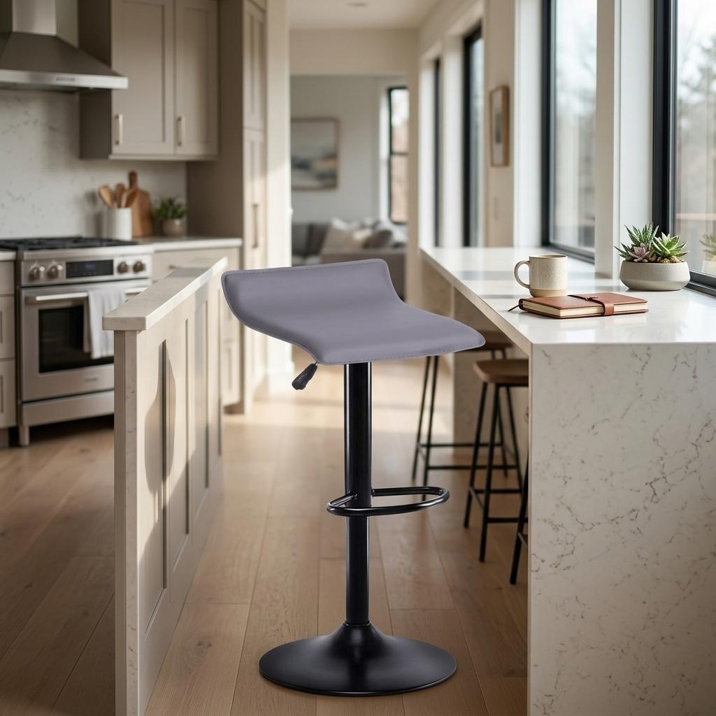 Modern Bar Stool, PVC Seat Adjustable - FLANAGAN BLACK A