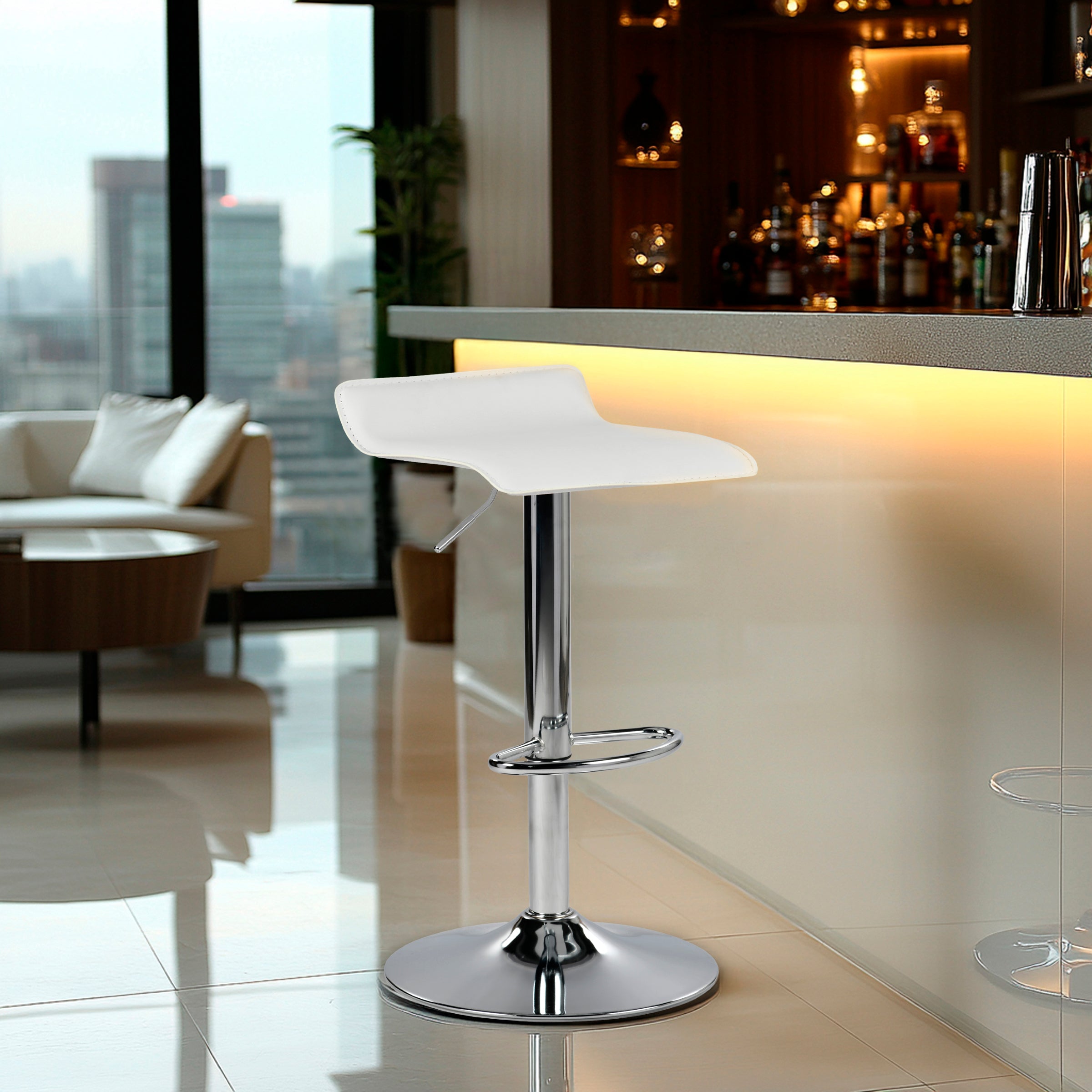 Modern Chrome Bar Stool, White PVC Seat – FLANAGAN CHROME WHITE