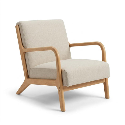 Modern Natural Fabric Accent, Wooden Frame - FLETCHER WOOD CHAIR