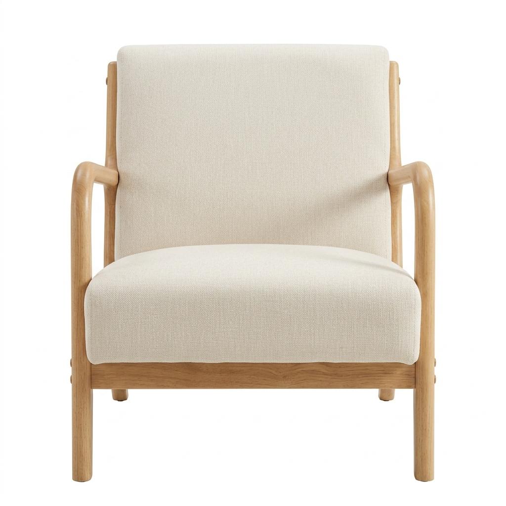 Modern Natural Fabric Accent, Wooden Frame - FLETCHER WOOD CHAIR
