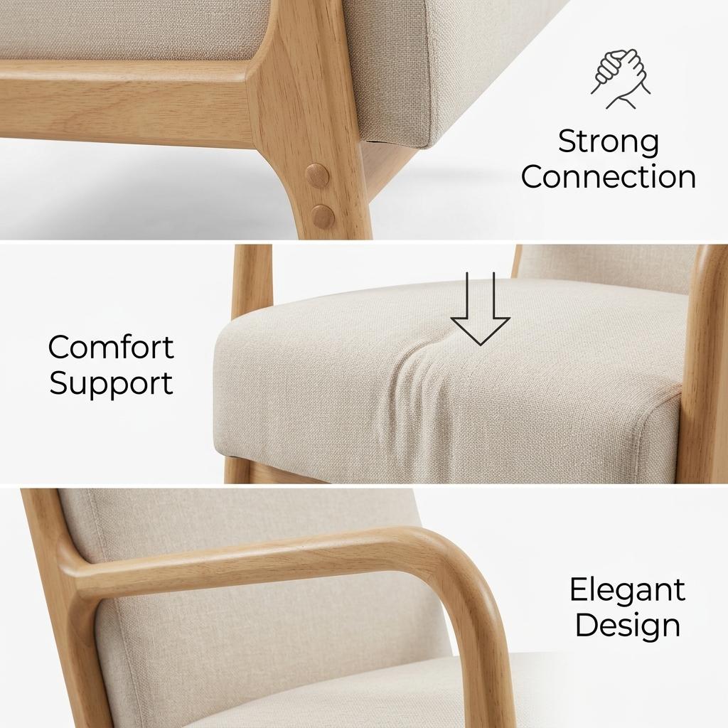 Modern Natural Fabric Accent, Wooden Frame - FLETCHER WOOD CHAIR