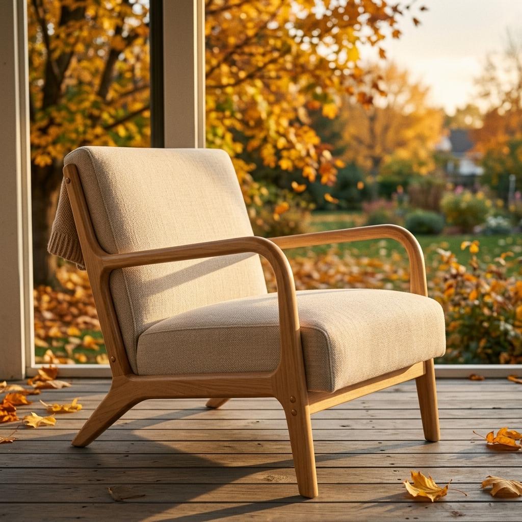 Modern Natural Fabric Accent, Wooden Frame - FLETCHER WOOD CHAIR