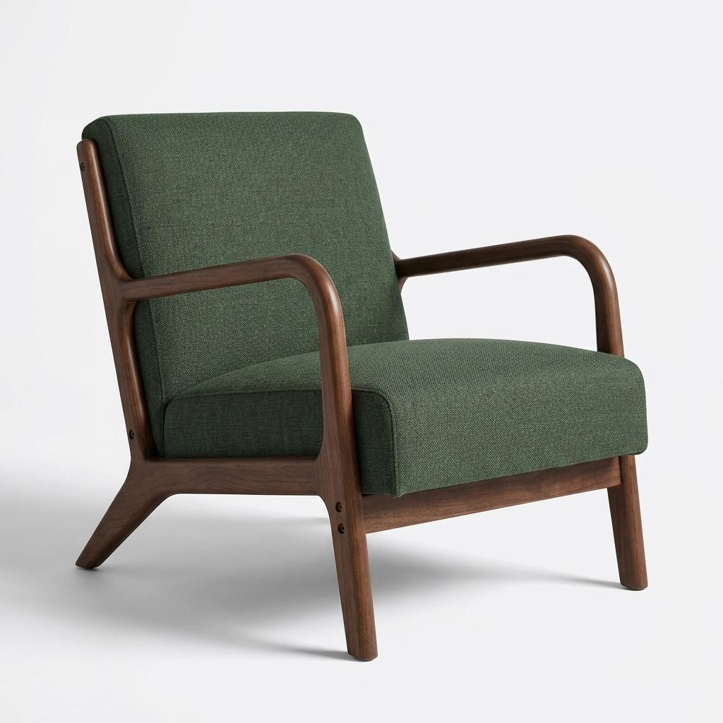 Modern Green Fabric Accent, Walnut Wood Frame - FLETCHER WOOD GREEN