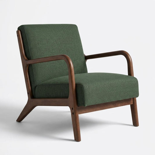 Modern Green Fabric Accent, Walnut Wood Frame - FLETCHER WOOD GREEN