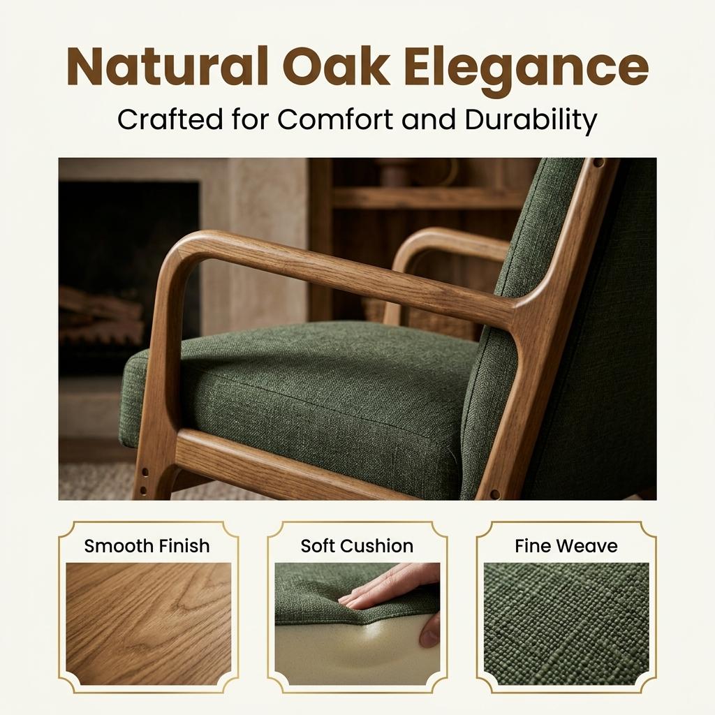 Modern Green Fabric Accent, Walnut Wood Frame - FLETCHER WOOD GREEN