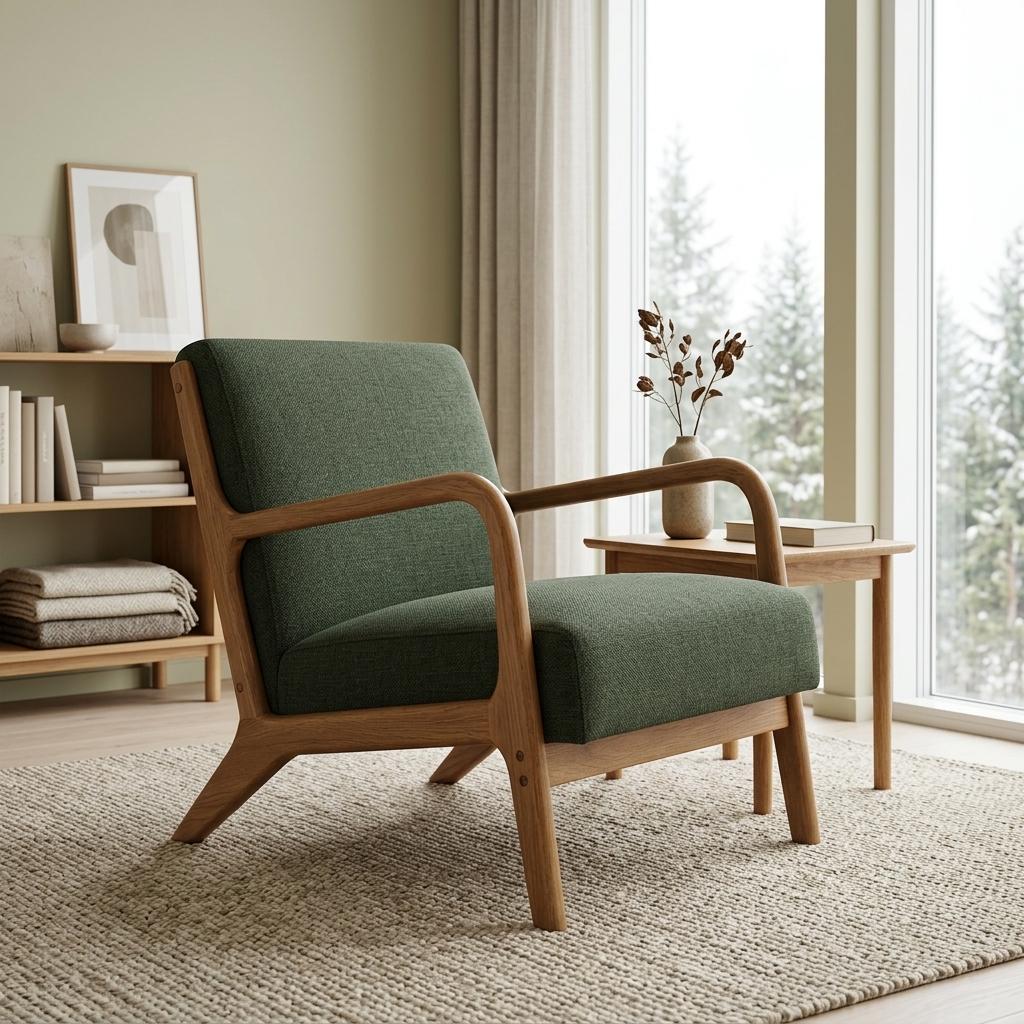 Modern Green Fabric Accent, Walnut Wood Frame - FLETCHER WOOD GREEN