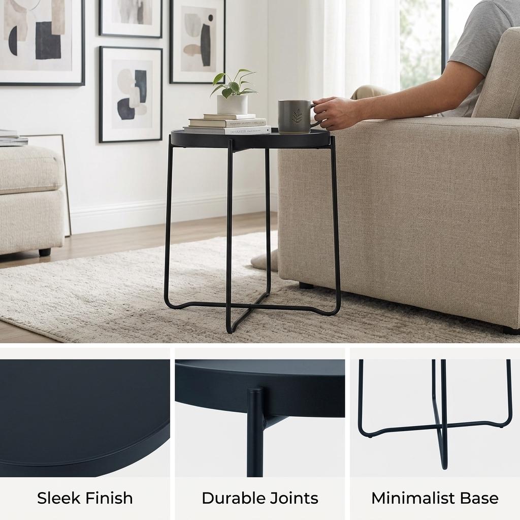 Modern Black Accent Table, Plastic Top & Metal Legs - FLINT PLASTIC BK
