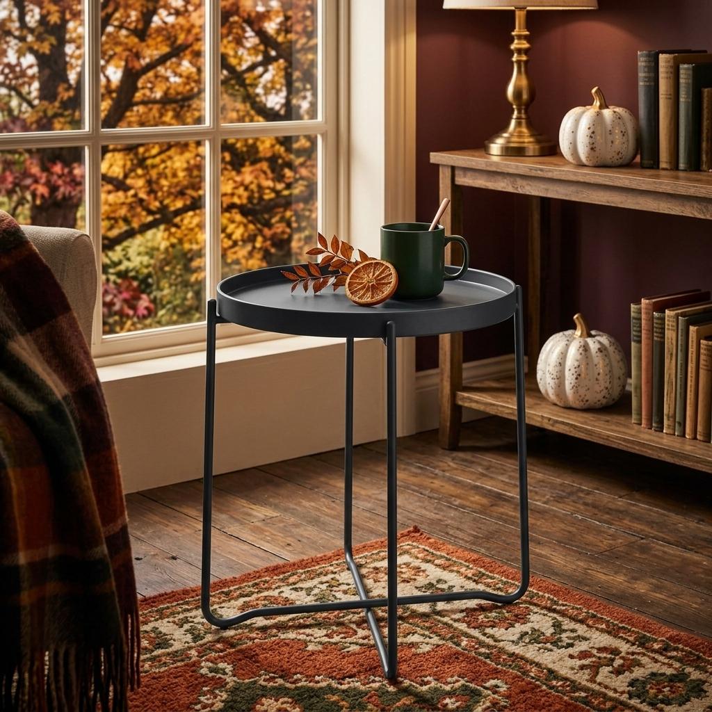 Modern Black Accent Table, Plastic Top & Metal Legs - FLINT PLASTIC BK