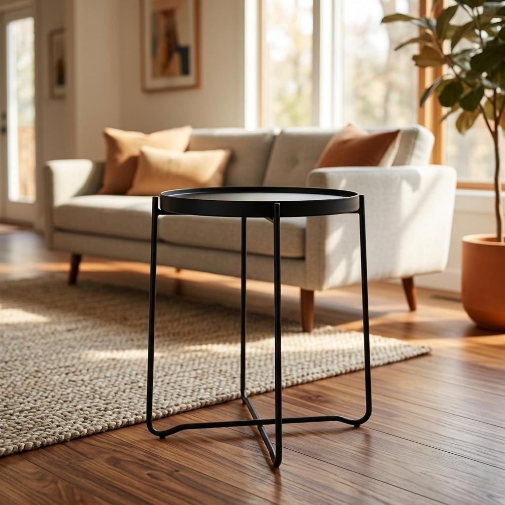 Modern Black Accent Table, Plastic Top & Metal Legs - FLINT PLASTIC BK