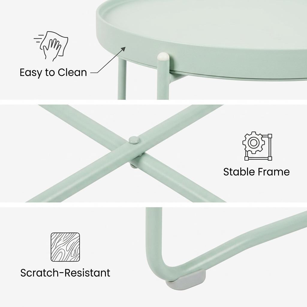Modern Accent Table, Plastic Top & Metal Legs - FLINT PLASTIC LGR