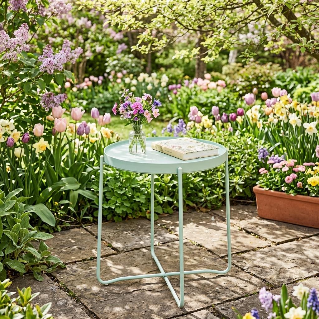 Modern Accent Table, Plastic Top & Metal Legs - FLINT PLASTIC LGR