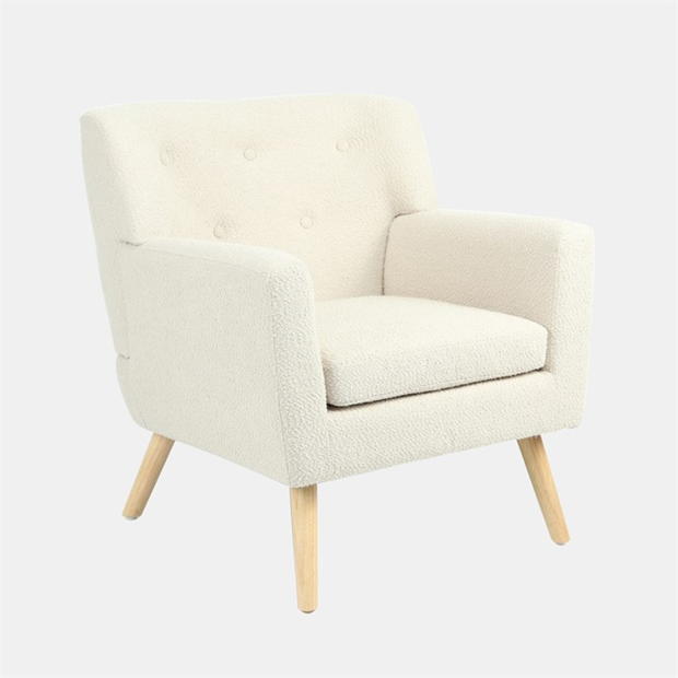 Modern Boucle Accent, Wooden Frame Chair - FOLMER BEIGE