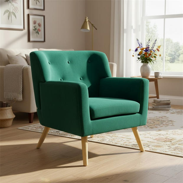 Modern Velvet Accent, Wooden Frame - FOLMER GREEN