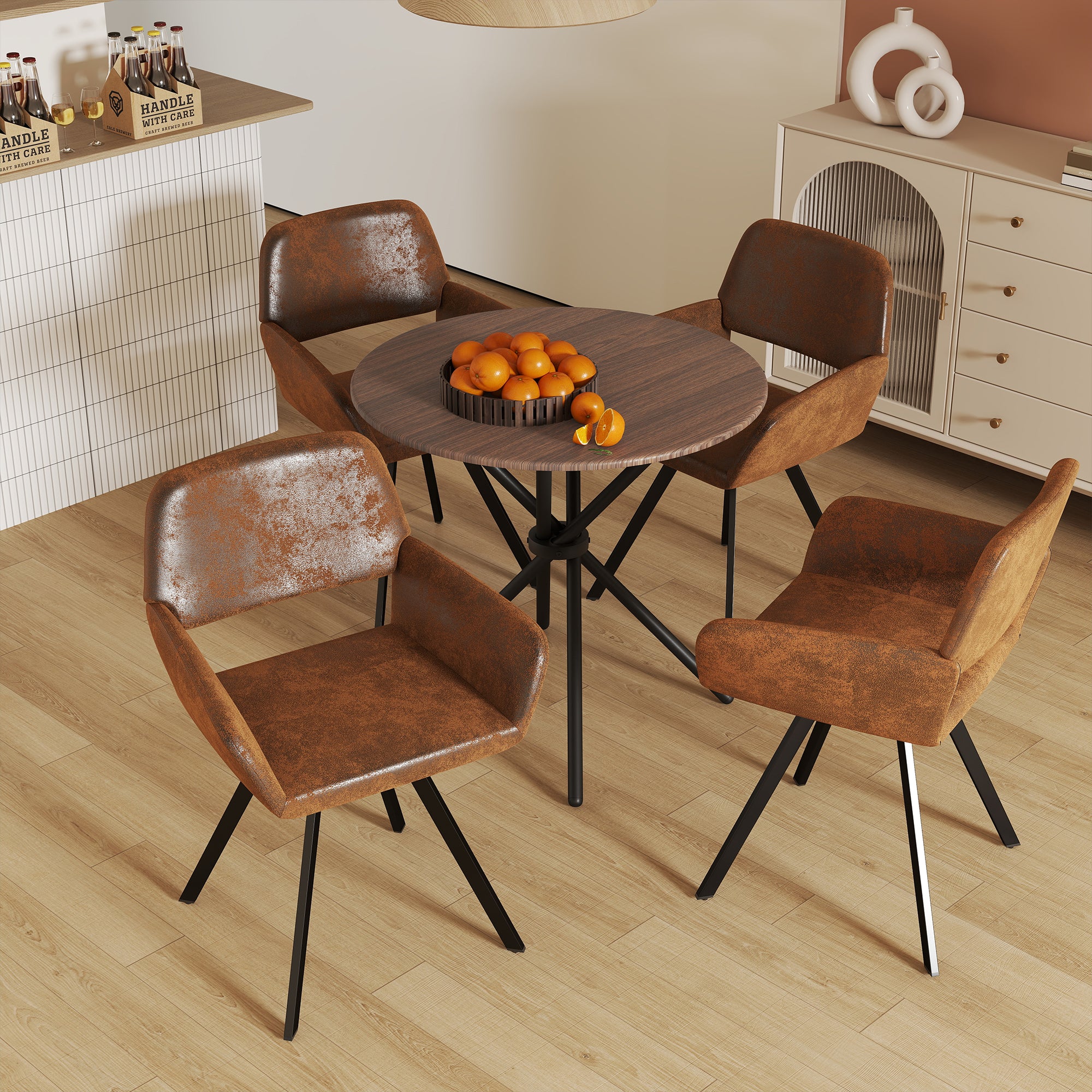 Modern Suede Swivel Dining Chair, Brown Fabric - CALIFORNIA KD SUEDE BROWN SWIVEL FR