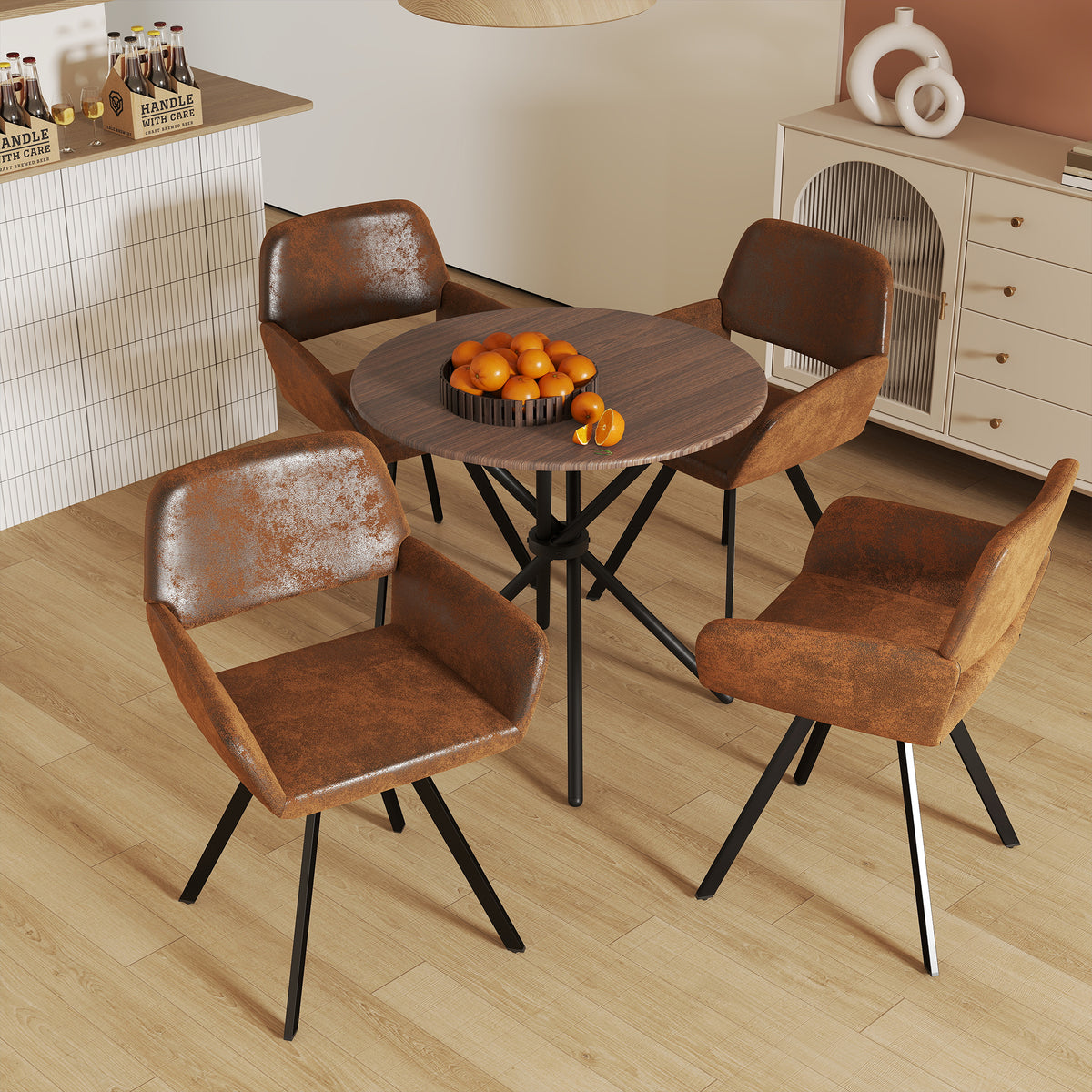 Modern Suede Swivel Dining Chair, Brown Fabric - CALIFORNIA KD SUEDE BROWN SWIVEL FR