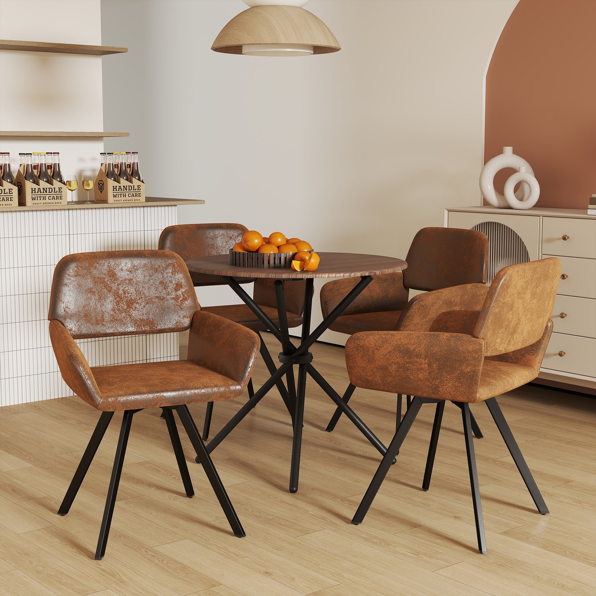 Modern Suede Swivel Dining Chair, Brown Fabric - CALIFORNIA KD SUEDE BROWN SWIVEL FR
