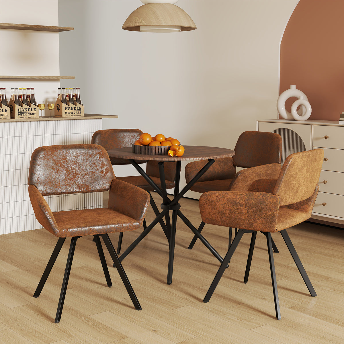 Modern Suede Swivel Dining Chair, Brown Fabric - CALIFORNIA KD SUEDE BROWN SWIVEL FR