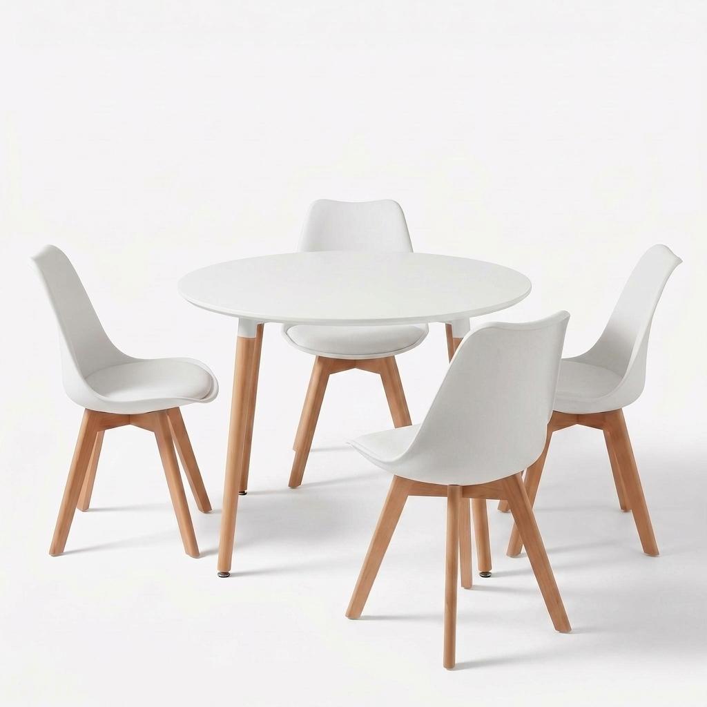 Modern White Dining Set, MDF & PU - Frankfurt Round Set