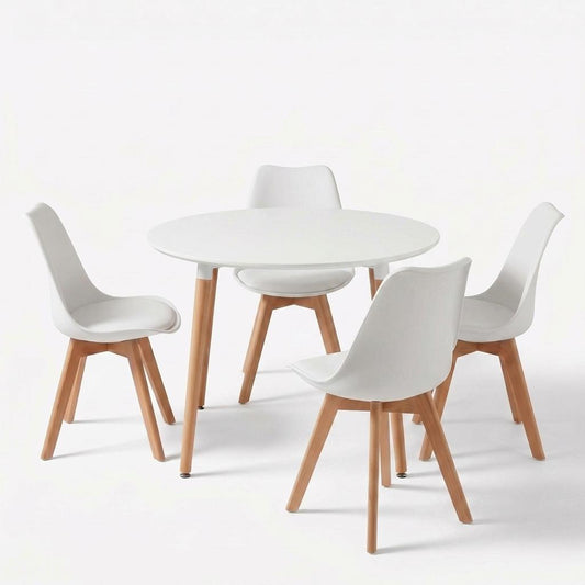 Modern White Dining Set, MDF & PU - Frankfurt Round Set