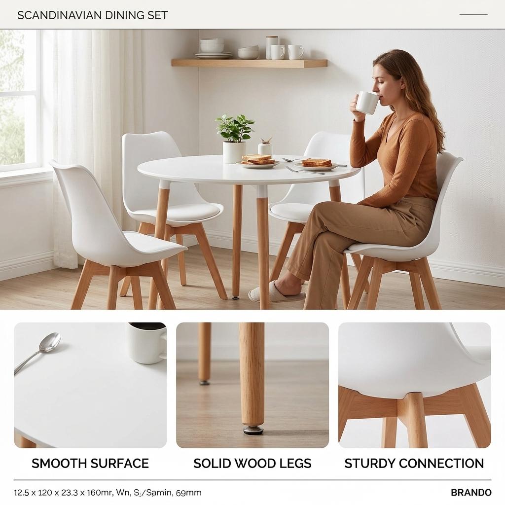 Modern White Dining Set, MDF & PU - Frankfurt Round Set