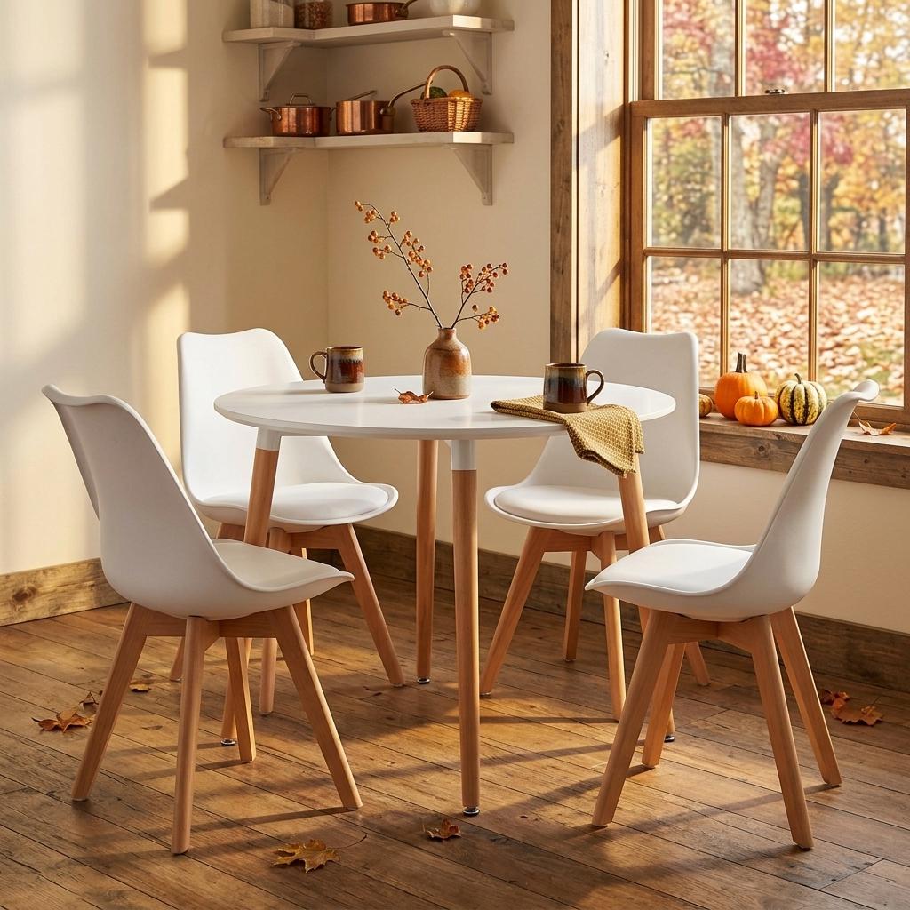 Modern White Dining Set, MDF & PU - Frankfurt Round Set