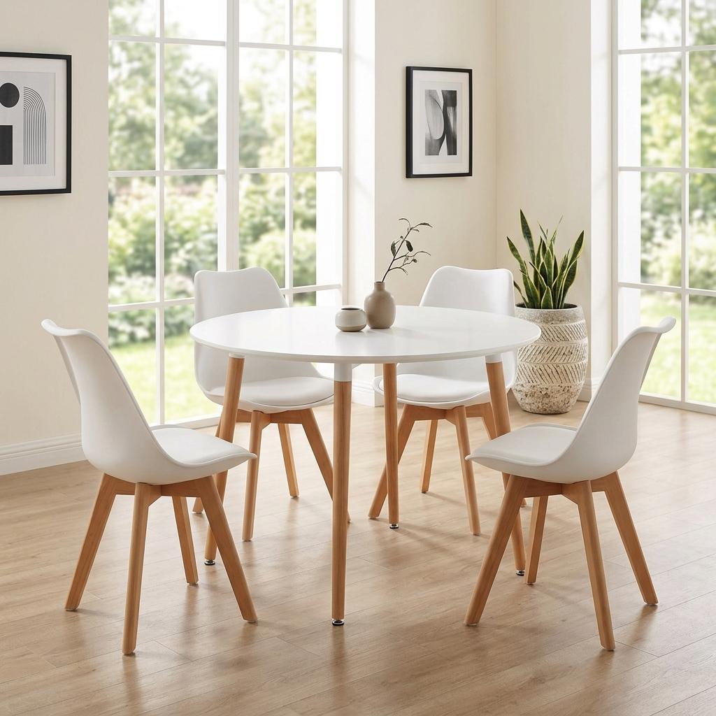 Modern White Dining Set, MDF & PU - Frankfurt Round Set
